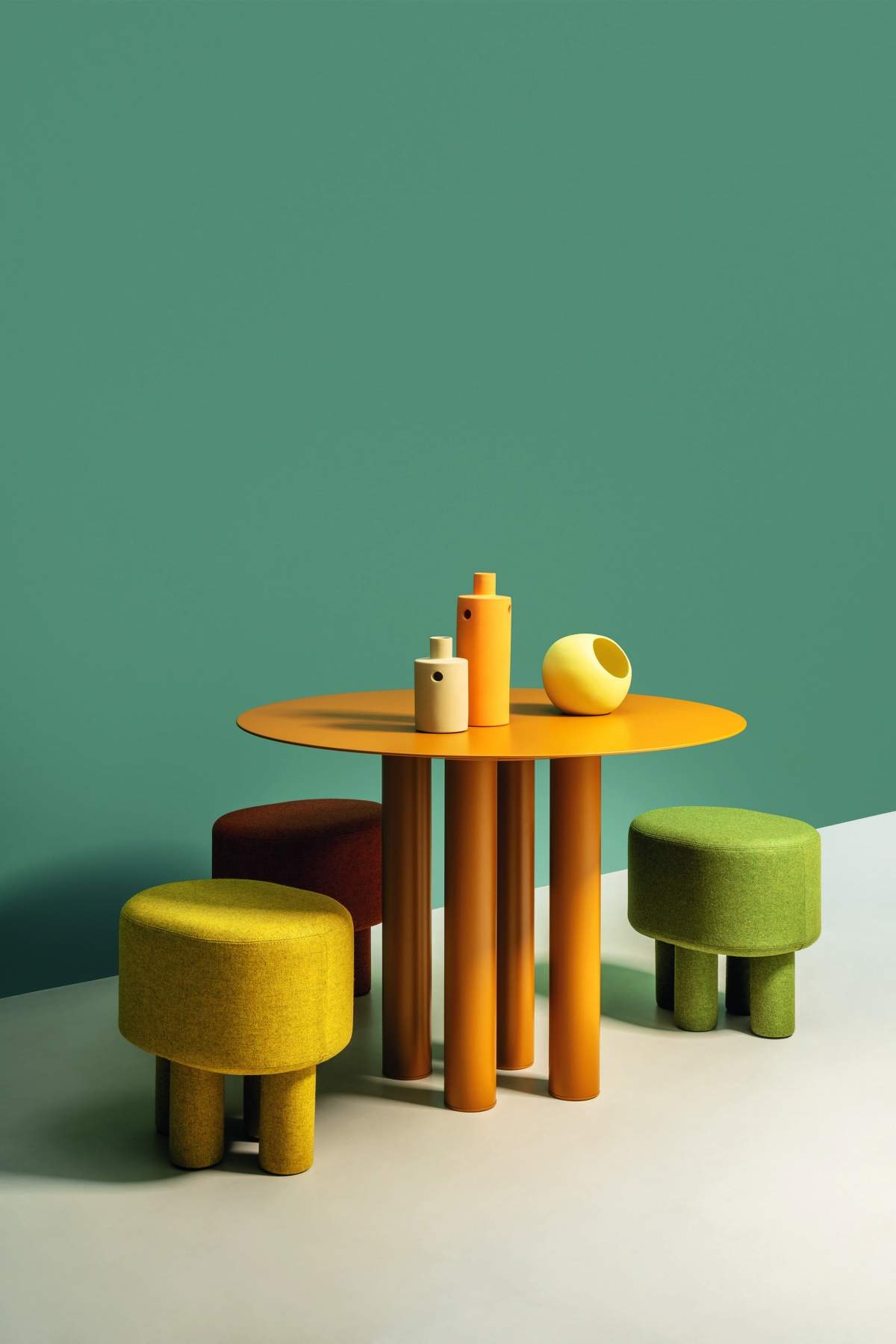 Zoey table and stools, design Elisa Ossino